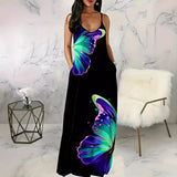 New Ladies Digital Print Butterfly Sexy V-Neck Dress Suspension Dress Women's