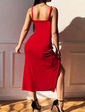 Velvet Side Slit Strap Long Party