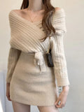 Chic Apricot Woolen Dress for Women Cross V-Neck Elegant Mini Knit Dresses Bodycon Fall Vestido Feminino Winter 2023