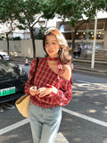 Xixi 2025 Spring New Temperament Retro Ins Round Neck Tucked Blouse Female