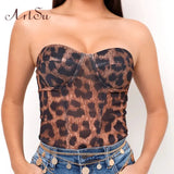 Leopard Print Sexy Strapless Crop Top Party Club Women Tops Off Shoulder Zipper Bustier Tube Tops New
