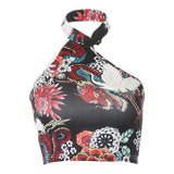 Women Y2K 2000s Halter Tank Backless Dragon Print Chinese Knot Irregular Cheongsam Style Sexy Summer Bustier Crop Top-Outfit