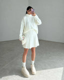 Solid Color Round Collar Loose Blouse Simple Dress Set In Autumn