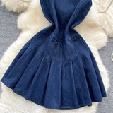 Small Fashion Sleeker-Less Round-Necked Denim Dress Women's Summer Waists Thin Temperament 100-Folded Vest
