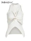 Sexy Cut Out Vest For Women Round Collar Sleeveless Solid Minimalist Knitting Vests Female Summer Clothes Style