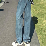 Adjustable Waist Wide Leg Jeans Women Autumn 2023 Pockets Loose Denim Pants Woman Baggy High Street Long Trousers