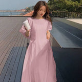 Dresses Women Solid Chiffon Tender Ladies Temperament Ins French Style O-neck Puff Sleeve Dating Fashion Mujer Pockets