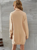 Casual Khaki Turtleneck Long Sleeve Slim Knit
