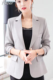 Women Long Sleeve Blazers Chic Elegant Lapel Casual Business Single-breasted Solid Color Office Temperament Coats