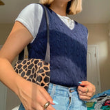 Solid Casual Sleeveless Sweater Vest Y2K Preppy Style Knitted Jumpers Ladies Vintage Korean Streetwear Fashion