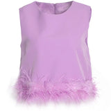 TWOTWINSTYLE Black Tank Tops For Women Round Collar Sleeveless Solid Patchwork Feathers Hem Vests Female Korean Fashion