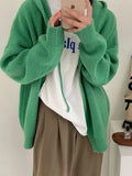 Korean Fashion Cardigan Women Single-breasted Long Sleeve Top Drawstring Hooded Knitted Sweater Coat Cardigan Crop