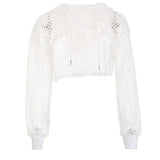 Rockmore Sexy Black Mesh Fishnet Top Women's Tshirt See Through Smock Long Sleeve T-shirts Cropped Top Tee Shirt Streetwear