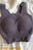 Winter Sexy Women Cashmere Warm Camis With Bra Pad Knitting Thick Tank Tops Sweet Tops For Women Plush