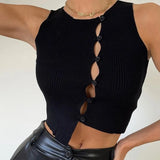 Winter Sexy Button Up Sleeveless Crop Knitted