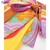 Women Vintage Paisley Totem Floral Print Bow Tied Sarong Skirt Faldas Mujer Lady Chic Retro Casual Midi Vestidos