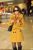 Length Wool Coats Women Fur Collar Splice Blends Korean Full Sleeve Double Breasted Lace Up Belt Thick Warm Winter Jackets-Outfit