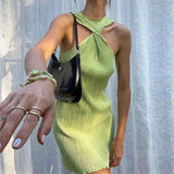 Pleated Mini Dress Women 2022 Sleeveless Summer Streetwear Y2k Party Club Dress O Neck Kink Off Shoulder Dresses