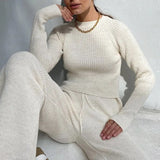 Summer Knitted Sweat Suits Women Matching Sets Long Sleeve Hoodie+wide-legged Pants Loungewear Sweater Set Two Piece