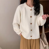 Autumn And Winter New Style Simple Style Solid Color Retro Knitted Cardigan Loose Lazy Style Sweater Jacket-Outfit