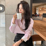 Chic Spring And Autumn Small Temperament Clip Clip Relaxed Long Sleeve Striped Shirt