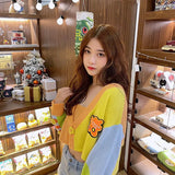 Korean Sweet Chic Women Knit Suits Vintage V Neck Flower Button Crop Cardigans and Tank Top 2 Pcs