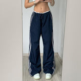 Sports Ribbon Color Casual Pants 2024 Spring And Summer New Elastic Waist Belt Loose Wide-Leg Trousers Tide-Outfit