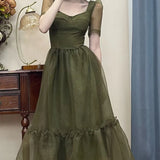Casual Midi Dress Party Short Sleeve Elegant Vintage Dress Women Chiffon Slim One Piece Dress Korean Fashion 2022