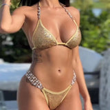 Toloer Hot Beach Vacation Bikini Crystal Diamond Women's Split Swimsuit