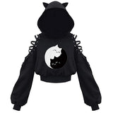 Woman Clothing Kawaii Hoodies Crop Top Spring Autumn Clothes Bandage Hollow Long Sleeve Tees Sexy Club y2k Streetwear-Outfit