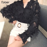 Spring Summer Solid Chiffon Blouse Women Long Sleeve Shirts Blouses Casual Tassel V Neck Button Shirt Tops Blusas