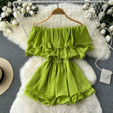 Ruffled Elastic Solid Mini Dress Chic Women Summer 2022 Slash Neck Ruched Elegant Vacation Ladies A Line Beach