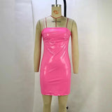 Toloer Women's Fall Sexy Strapless PU Leather Zipper Hip Skirt Women's Short Dress Back Strap Dress Women-Outfit