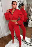 Puff Sleeve Zipped Crop Top and Matching Pants 2PC