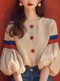 Early Autumn New French Niche Design Sense Of Unique And Beautiful Atmosphere Aging Apricot Lantern Sleeve Shirt