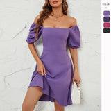 Station Summer Hot New Solid Color Collar Bubble Bubble Sleeve Dress