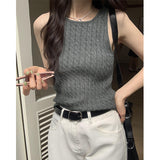 Retro Twist Sling Vest For A Woman In Summer, A New Style Of Slimming, Lazy Wind, Unique Design, Grey Knitted Clothes.-Outfit