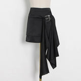 Casual Patchwork Black Women's Skirt High Waist Fold Pleated Asymmetrical Hem Slimming Skirts Female 2021