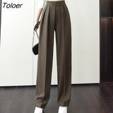 Pure Color Elegant Lady Suit Pants New Loose Khaki Women Trousers Autumn Casual Pocket White Straight Pants Female