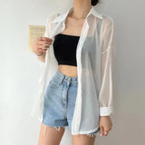 Temperament Long-Sleeved Sunscreen Shirt Women 2025 Summer New Chiffon Shirt Air-Conditioning Shirt White