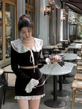 Piece Set Women Outfits Elegant Black Velvet Dress Set Long Sleeve Y2k Crop Top + Mini Skirts Korean Fashion Suit 2022