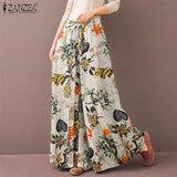 ZANZEA 2022 Kaftan Printed Pants Women's Wide Leg Trousers Elastic Waist Long Pantalon Palazzo Casual Floral