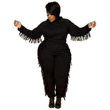 Size Women Fall Clothing Wholesale Hoodie Sweatsuit Solid Long Sleeve Tassel Casual Tracksuit Two Piece Set