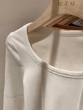 Spicy Fishbone Line Leads The German Velvet Bottomed Shirt And The Girl Wears A Slim And Short White Blouse In The Autumn And Winter Long-Sleeved T-Shirt-Outfit