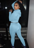 Casual Zipper Pocket Long Sleeve Hoodies An Pant Two Piece