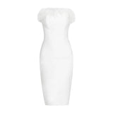 TWOTWINSTYLE Sexy Dresses For Women Strapless Sleeveless High Waist Feathers Patchwork Zipper Elegant Dress Female Summer