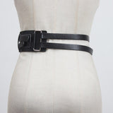 Pu Leather Black Irregular Split Buckle Long Wide Belt Personality Women New Fashion Tide All-match Spring 2022