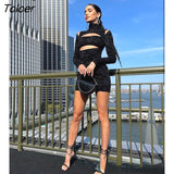 Stylish High Waist Hollow Out Design Zebra Striped Dress Turtleneck Long Sleeves Turtleneck Autum Celebrity Party