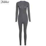 Simple Bodycon Solid Color Long-sleeve Overalls For Women Leisure Streetwear Pure Jumpsuit Workout Jogging Romper Female-Outfit