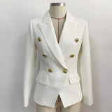 QUANLITY Newes 2022 Classic Designer Blazer Women's Slim Fitting Metal Lion Buttons Double Breasted Blazer Jacket Red